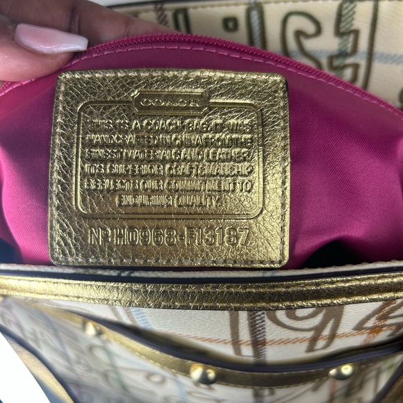 Coach Tattersall Graffiti Tote Gold/Cream Pink Lining Style F13187 Excellent - Picture 10 of 15